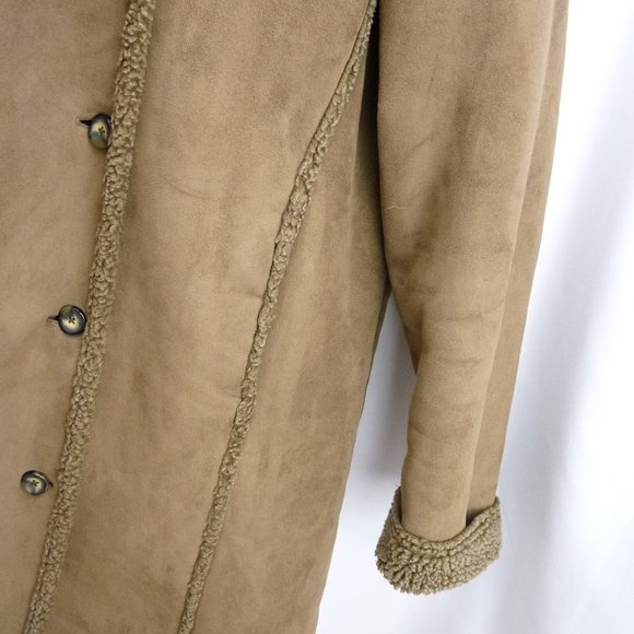 LL Bean Womens Jacket Coat Faux Suede Sherpa Lined Brown Pockets Warm Medium - Picture 4 of 13